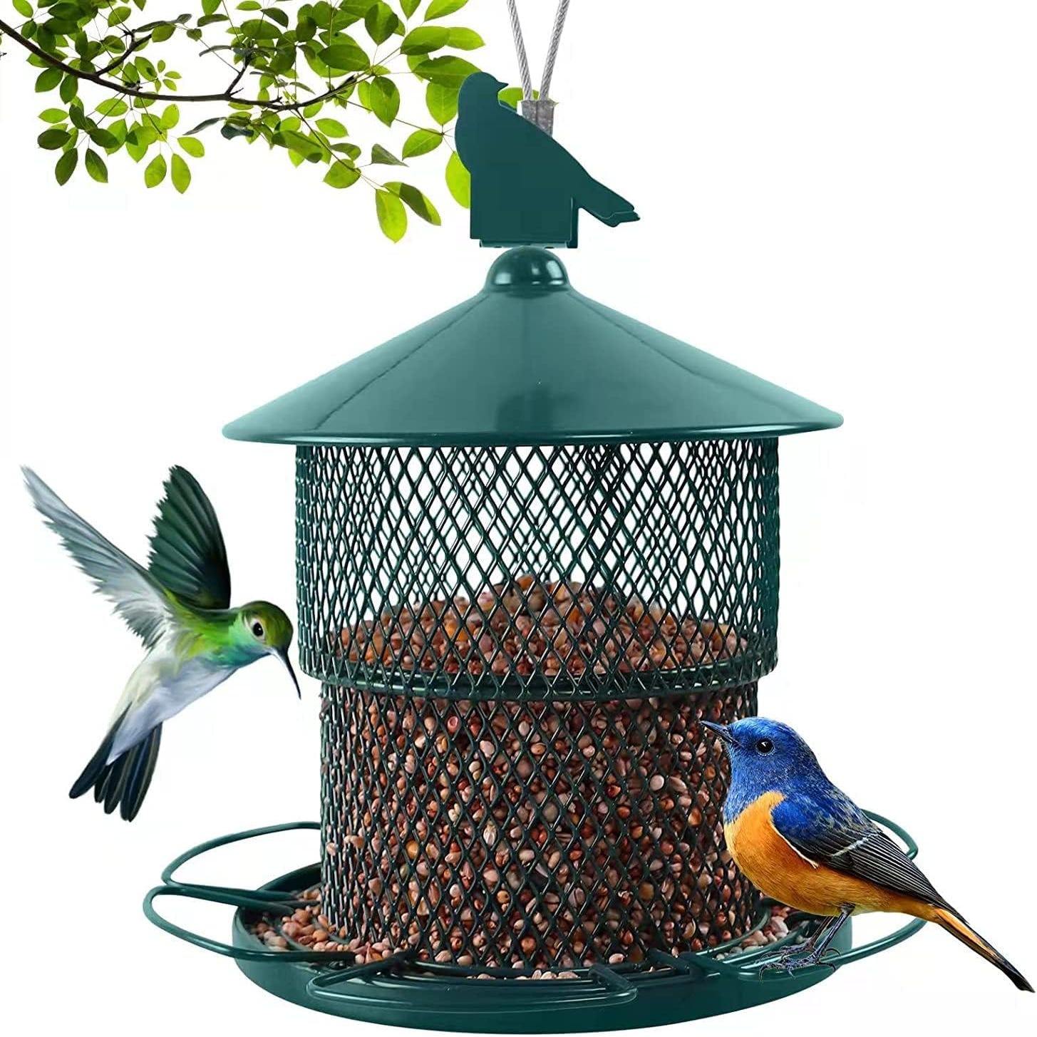 Mangeoire à oiseaux suspendue, mangeoire à oiseaux en métal avec toit et  base, pour graines pour oiseaux, gâteau mangeoire, fruits toutes saisons