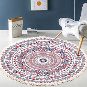 Tapis Rond Tissé en Coton avec Franges 120 cm Tapis Salon Chambre