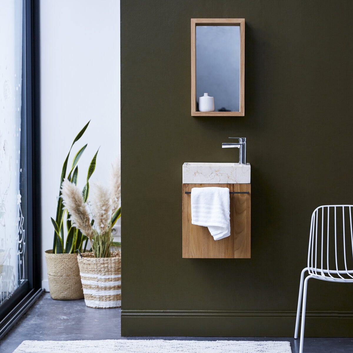 Mueble simple de lavabo de roble de 90 cm - Muebles de baño - Tikamoon