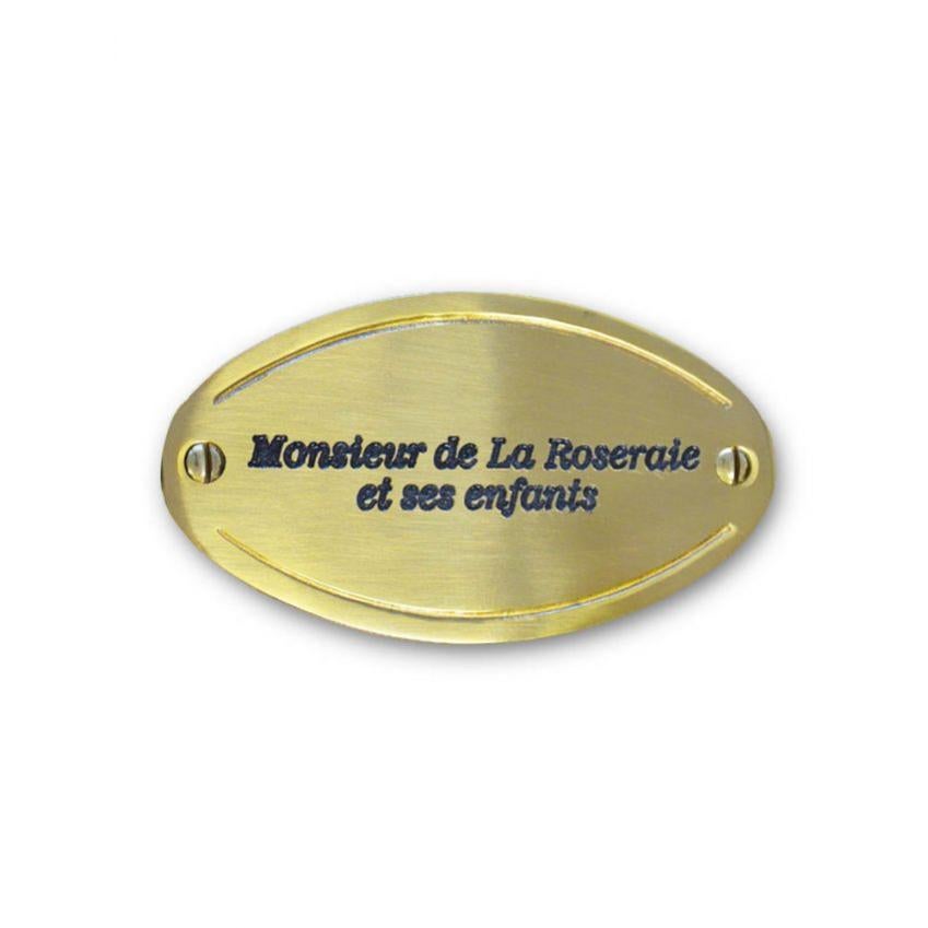 Plaque de porte ovale en laiton massif, avec liseré, 105mm x 54mm