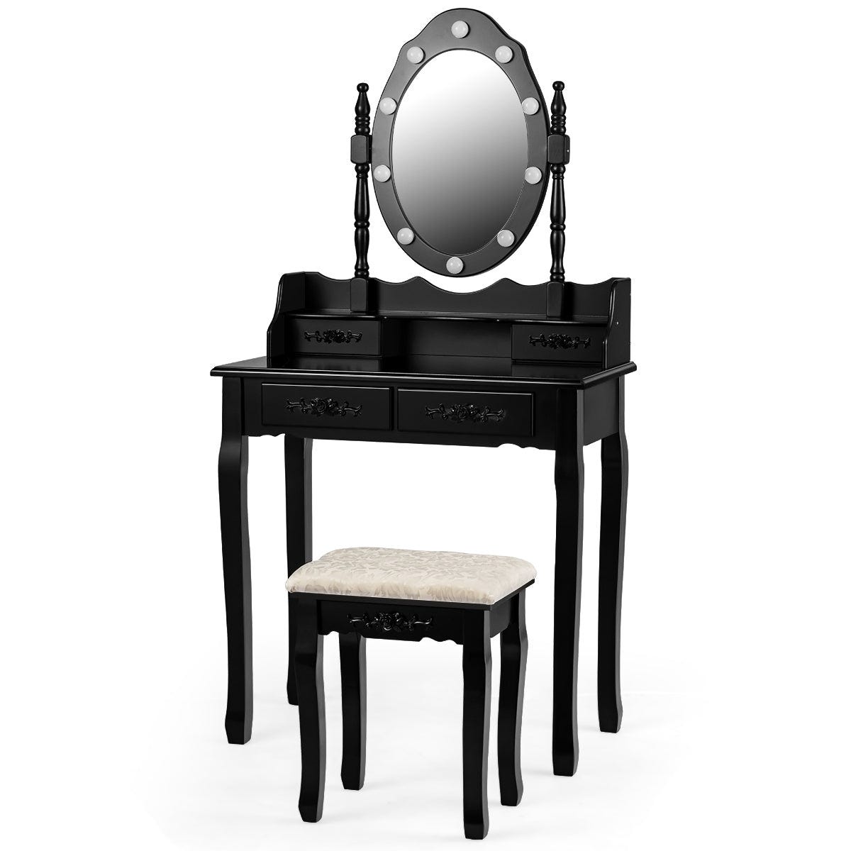 Coiffeuse table de maquillage avec miroir oval et 10 ampoules led