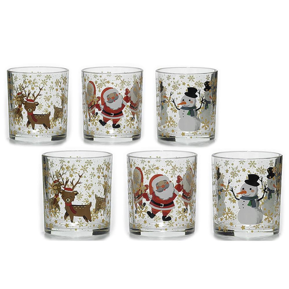 Cosedacasa Bicchieri In Vetro Con Decoro Natalizio Rosso: Set Da 6 Pezzi Per Acqua E Vino, Idea Regalo Di Natale