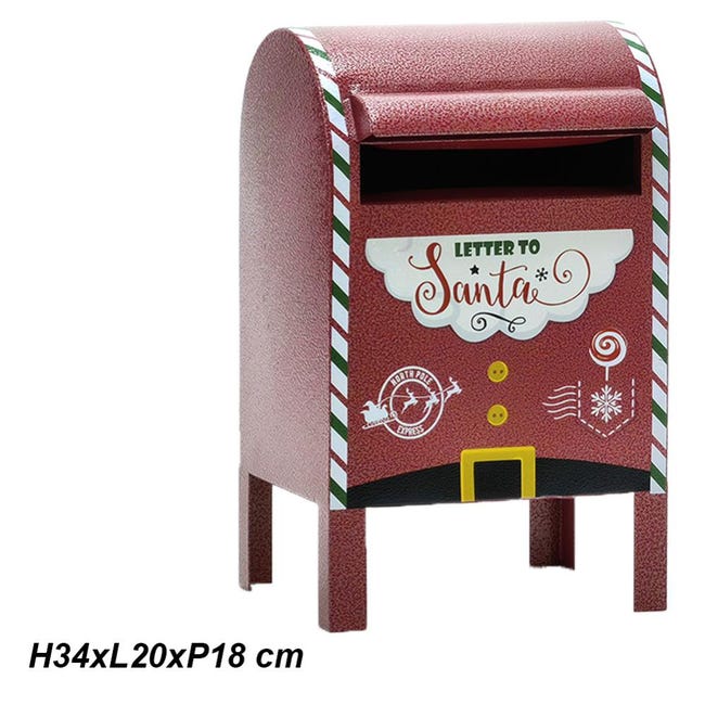 Cassetta della posta natalizia porta lettere di babbo natale rossa in latta  H34 cm decorazioni addobbi casa