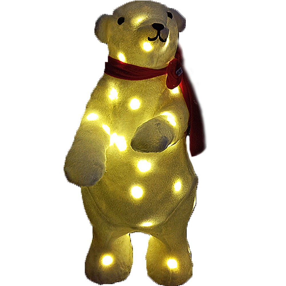 Orso Polare bianco luminoso 50 luci led pelliccioso con sciarpa decorazioni  addobbi natalizi H 60 cm grande