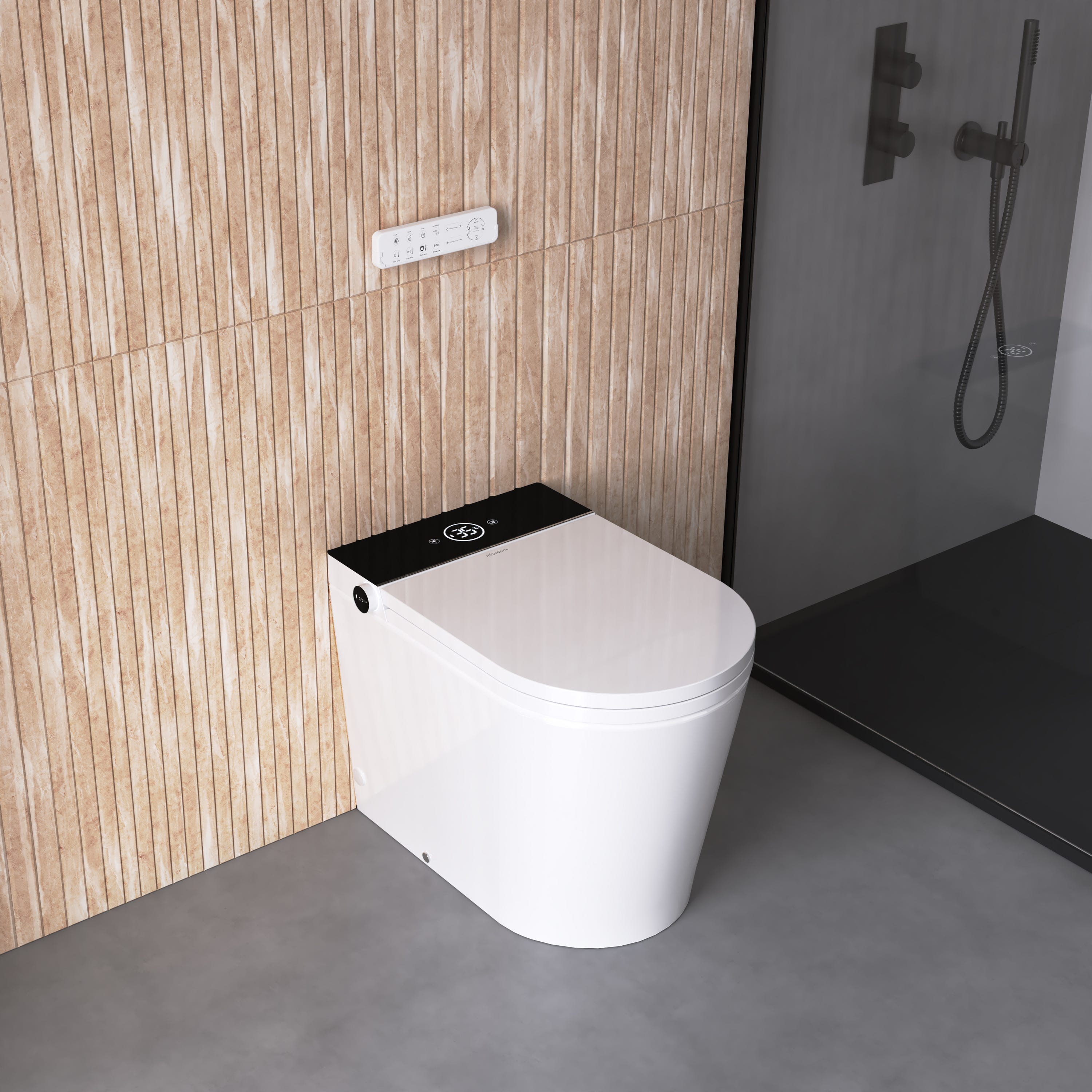 Mizubath - Nouveau WC lavant avec réservoir intégré, Sortie Verticale, Nettoyage à l'eau avec massages, Séchage à l'air chaud, Rada Display Noir