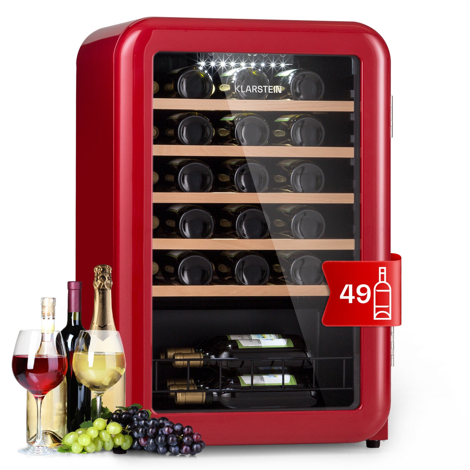 Cave à vin - klarstein Vinetage 19 Uno - 70 litres / 19 bouteilles -  température 4-22 °c - compresseur - design rétro - rouge - Cdiscount  Electroménager
