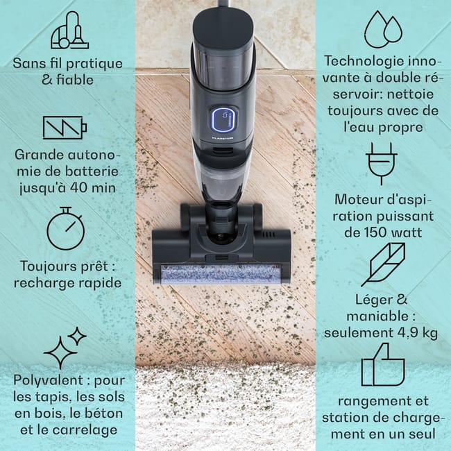 Klarstein Aspirateur Balai Sans Fil Puissant et Silencieux