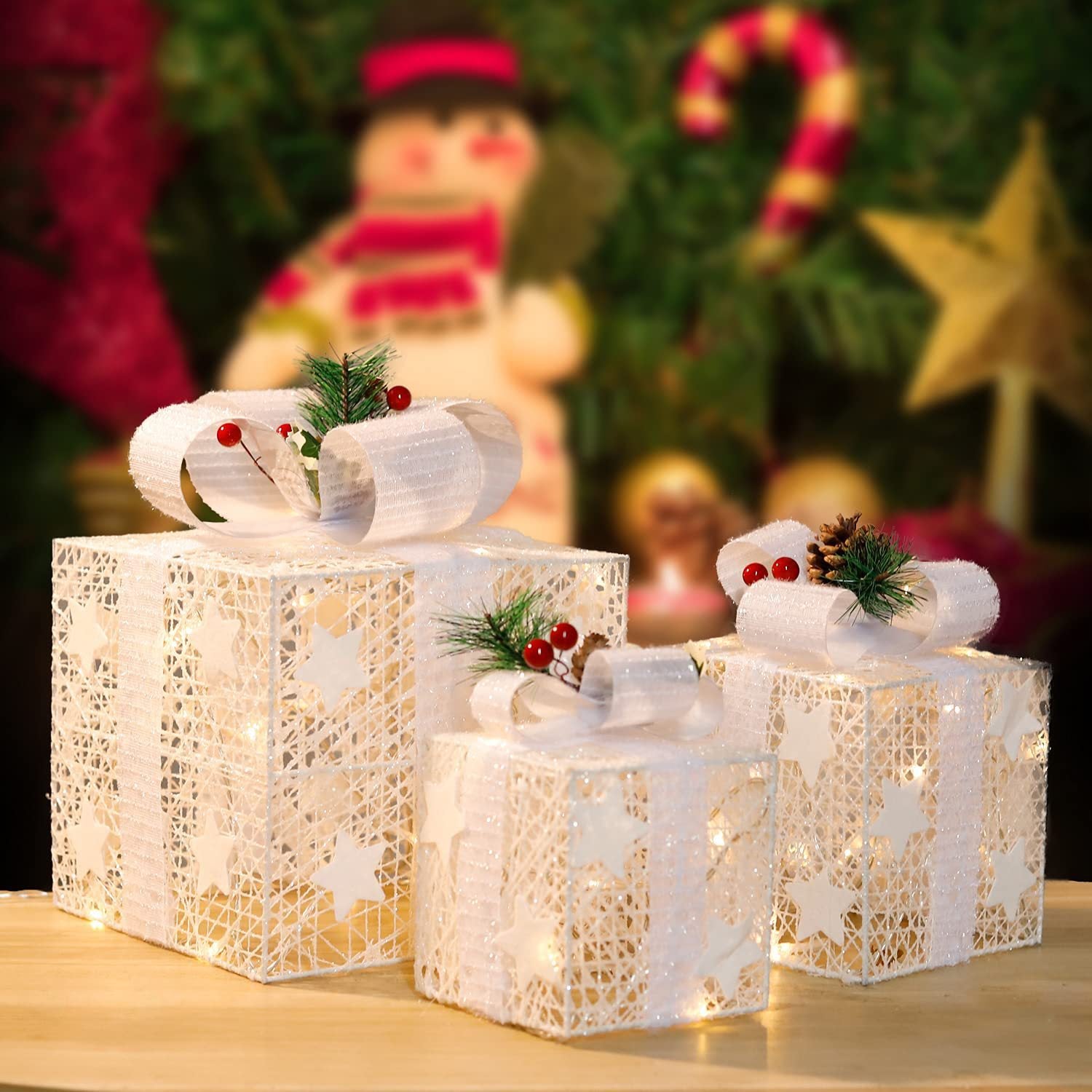 VIPNAJI Boite Cadeau Noel LED, Lot de 3 Boîtes à Cadeaux avec Guirlandes  Lumineuses, Décoration de Noël, Décorations de Sapin de Noël pour la  Décoration de Noël, Le Mariage, la Cour, la