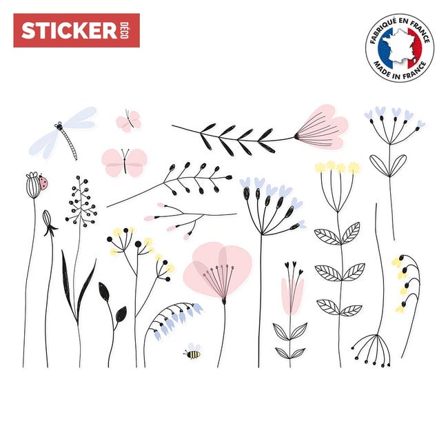 Sticker Champs de Fleurs - XL (Largeur 120cm, Hauteur 82cm),Éléments séparés