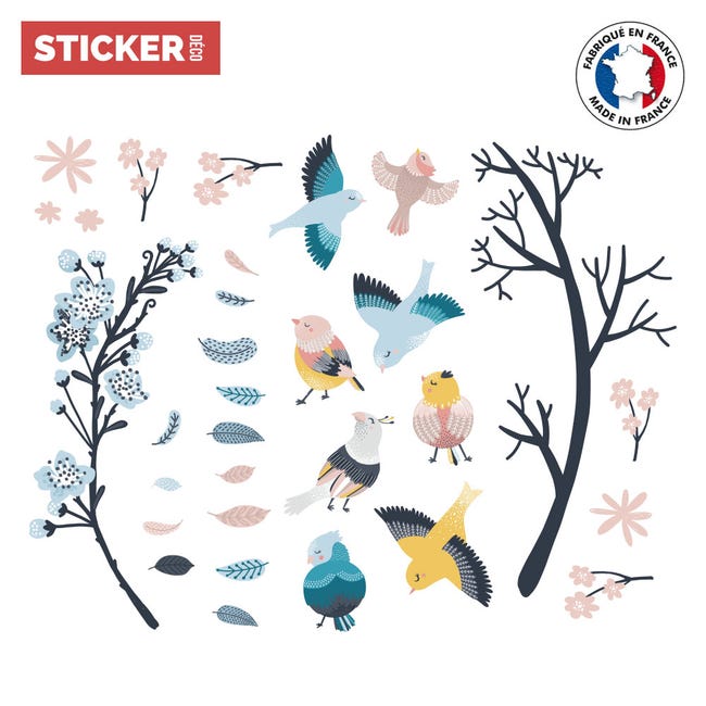 Sticker Mural Oiseaux Nature - XXL (Largeur 166,5cm, Hauteur 128cm)