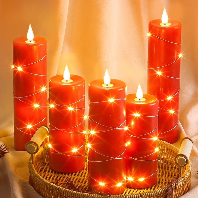 Bougies sans flamme avec chaîne lumineuse, bougies LED à piles