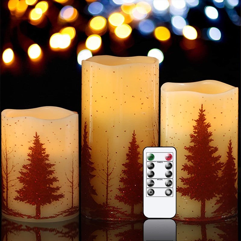 Bougies sans flamme de sapin rouge de Noël, piles LED véritable colonne de  cire clignotant mobile mèche effet bougie set, pack de 3