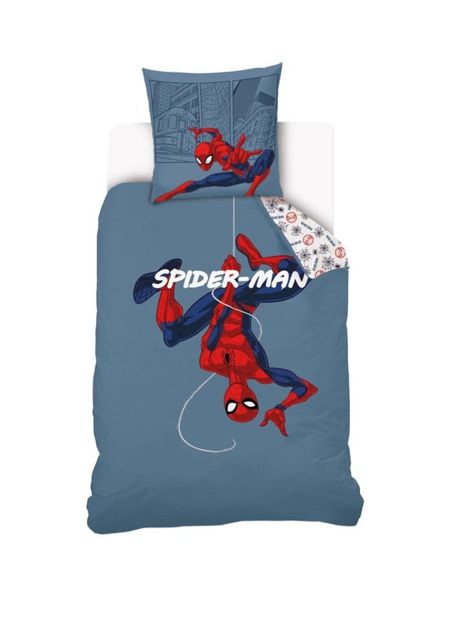 MARVEL - Housse de couette Spiderman 140x200 cm + 1 Taie d'oreiller 63x63 cm - 100% Coton - Bleu