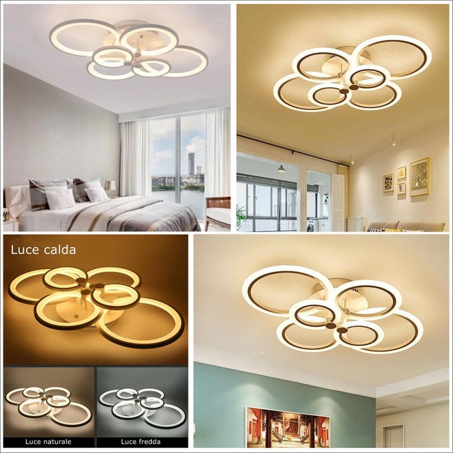 Plafoniera decorativa LED 51W lampada moderna bianca soffitto cerchi di  luce camera da letto ufficio sala ricevimento alta resa 230V 3000K