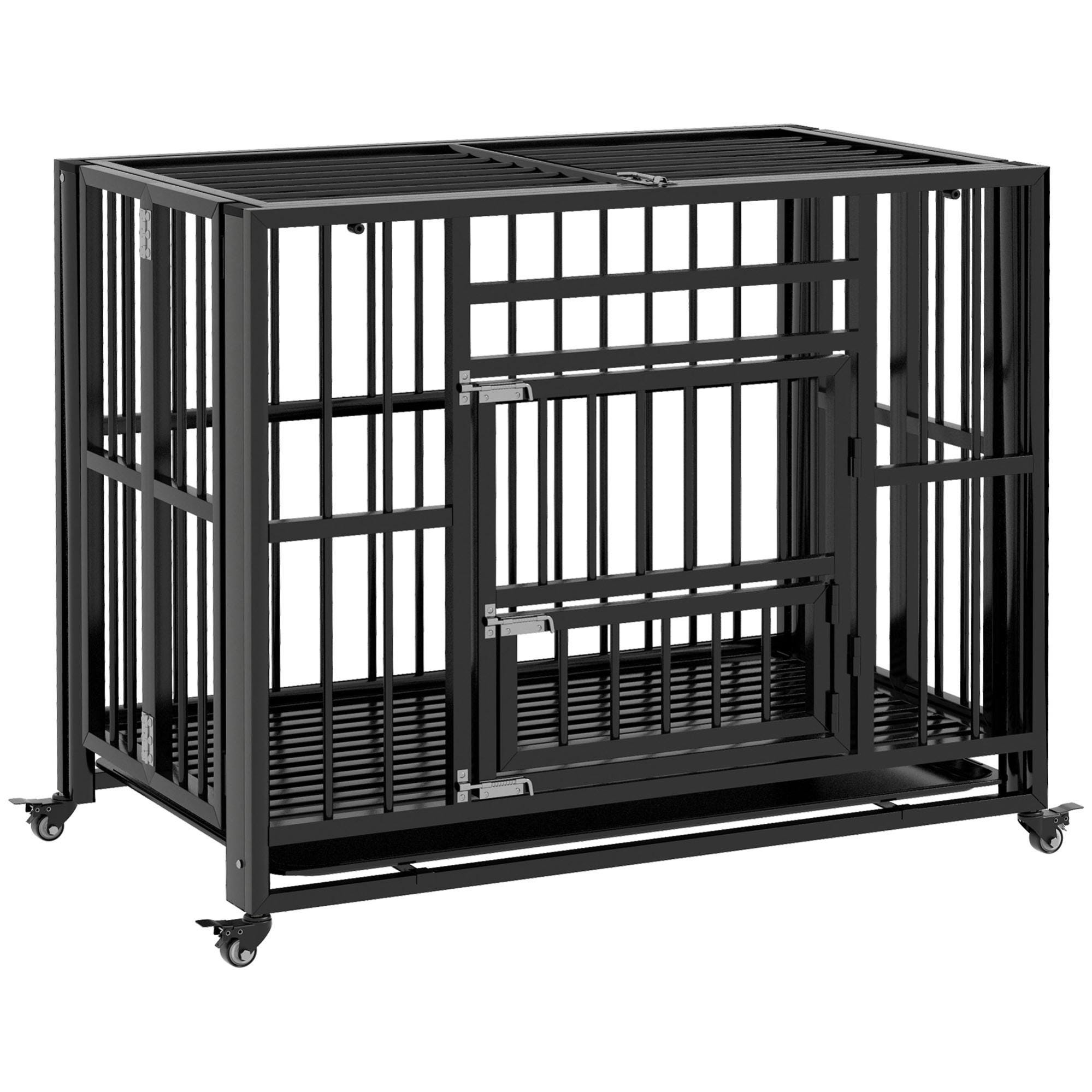 Cage pour Chien Lourd, 122 x 74,5 x 80,5 cm, pour Chiens de Taille Grande  et Moyenne, Double Porte Amovible, XXL, Noir