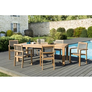 Salon de Jardin Aluminium et Bois Teck 8 personnes Table 220x90