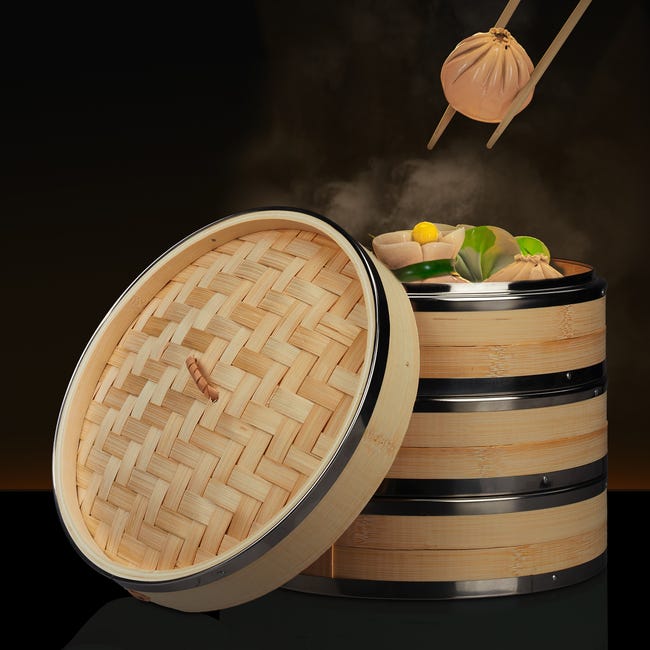 panier vapeur relaxdays bambou - cuiseur vapeur à riz - panier