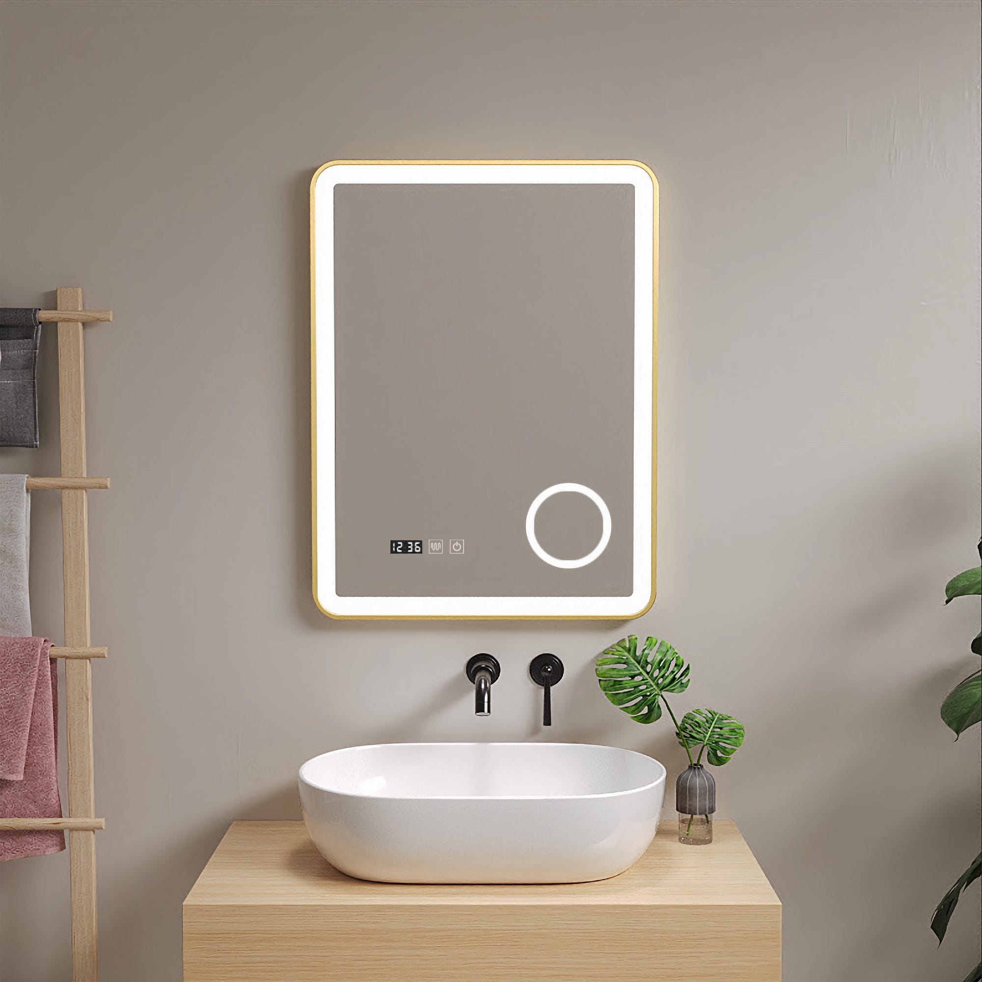 EMKE Miroir de salle de bain avec éclairage Miroir de salle de bain LED  70x50cm, Lumière Chaude