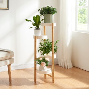 GIANTEX étagère pour plantes en bambou à 3 niveaux, 49 x 31 x 98 cm,  étagère de rangement/porte plantes pour jardin, salon, naturel
