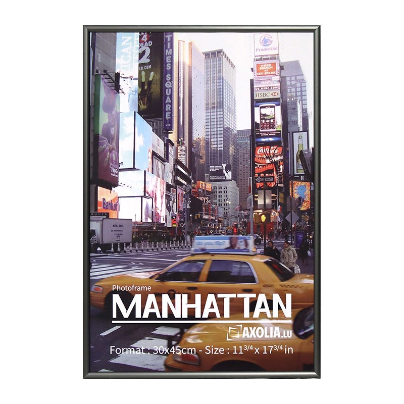Cadre Photo 30x45 cm en Aluminium avec Verre Minérale - Gris Anthracite -  Baguette arrondie - Avec Chevalet - Décoration murale - Manhattan