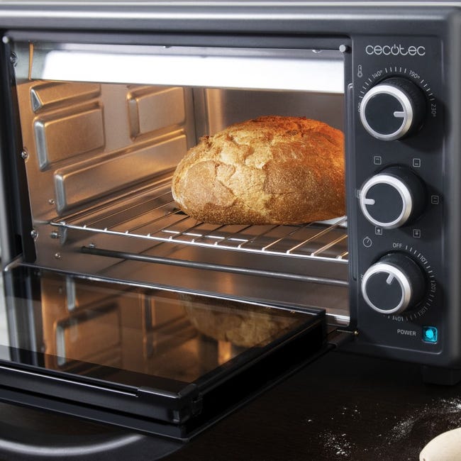 Cecotec Horno de sobremesa Bake&Toast 2600 Black 4Pizza, 26 L, 1500 W,  Incluye piedra Pietra Pizza para resultados como horno tradicional de  piedra, 6