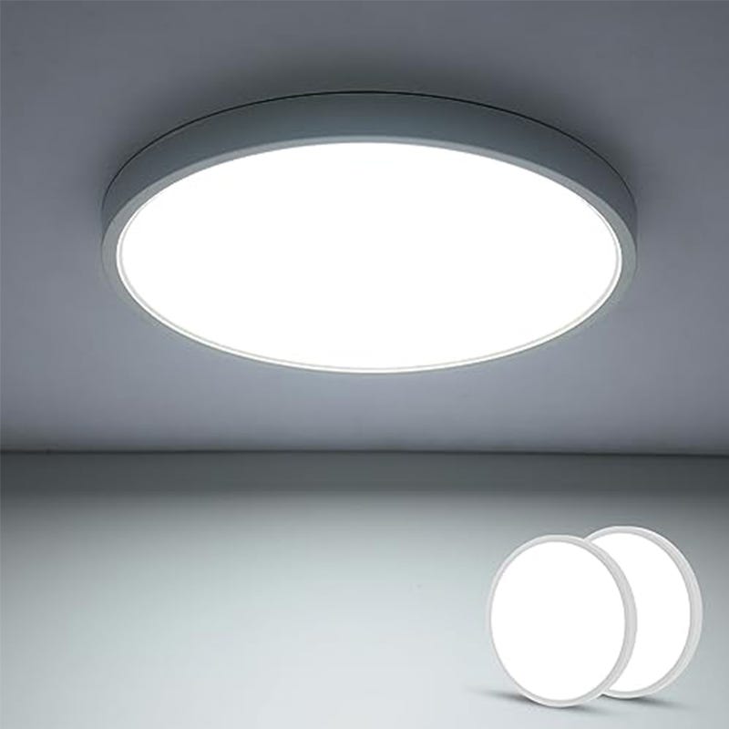 Plafonnier LED rond blanc plafonnier salon, plastique, 16W 1200lm