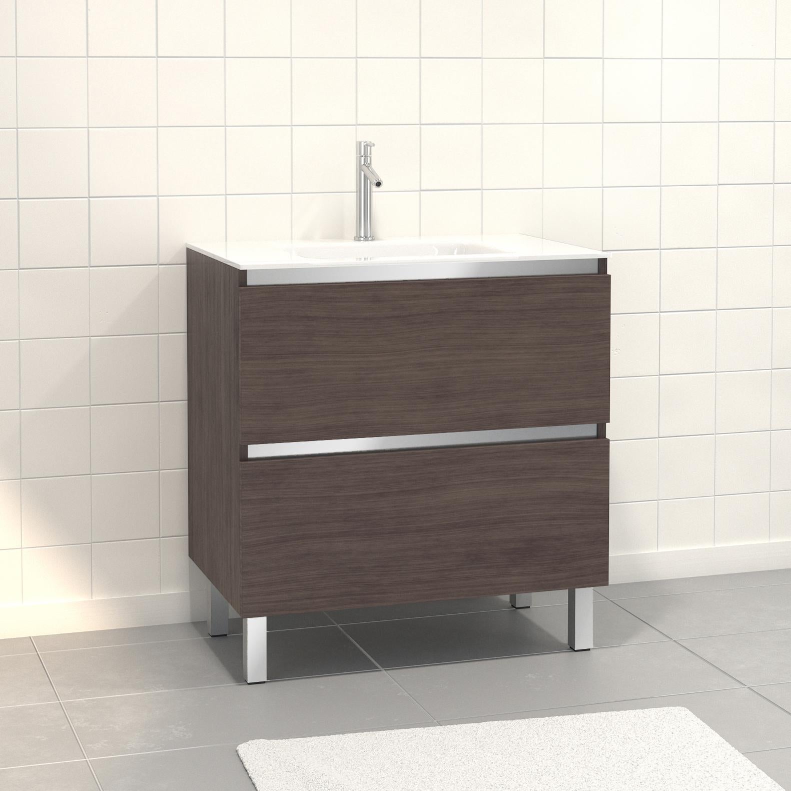 Pack Meuble De Salle De Bain 80x50 Cm Graphite 2 Tiroirs Vasque En Verre Blanc Leroy Merlin