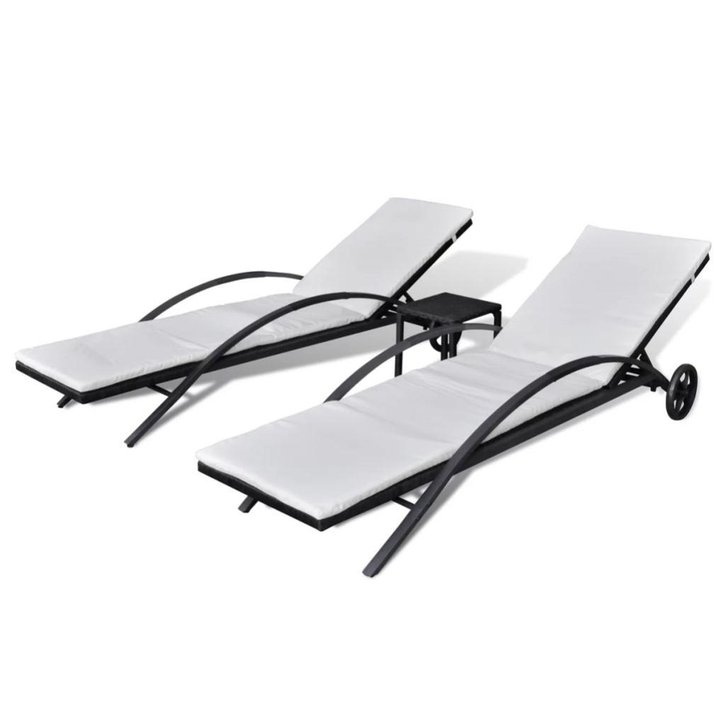Chaises Longues Avec Table Résine Tressée Noir Vidaxl Leroy Merlin