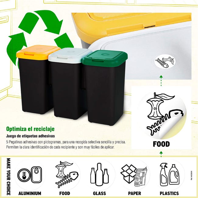 Jago® poubelle de recyclage - capacité 60 l, 3 compartiments