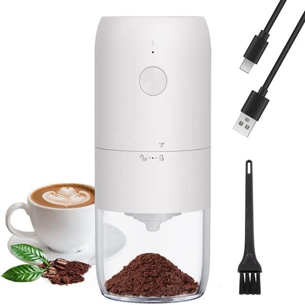 Moulin à café électrique, moulin à café électrique rechargeable portable  pour grains de café, capacité 30 g, grossièreté réglable (blanc)