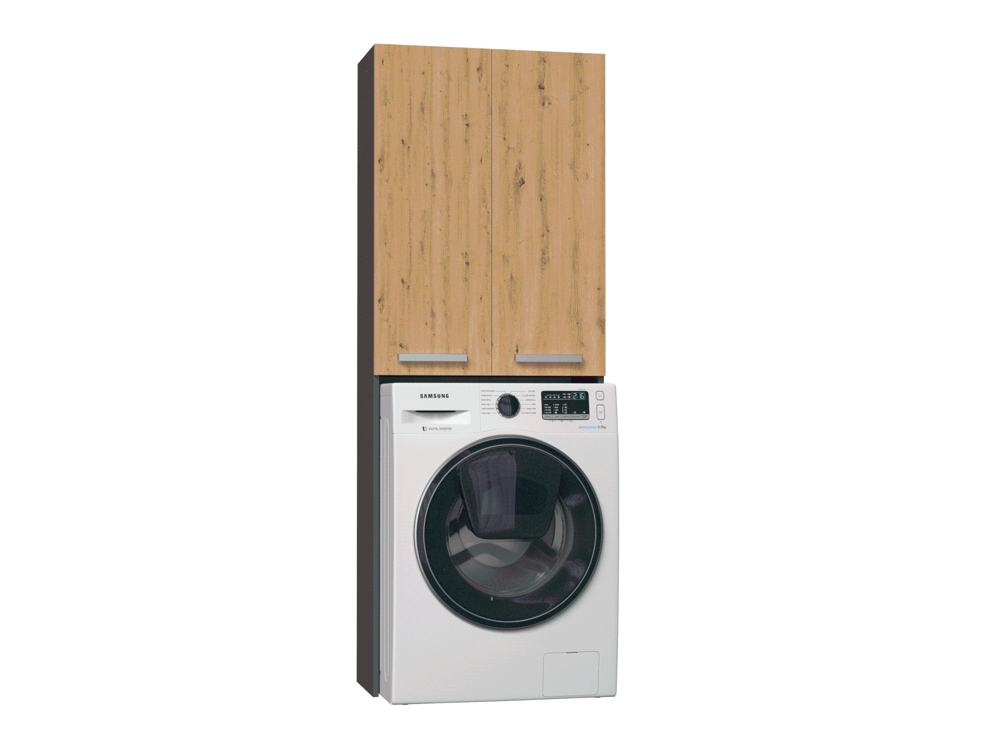 Eliving Bagnoli Armoire De Salle De Bain Haute Sur Pied, 60x30x174 Cm, Avec étagères Et Panier à Linge, Blanc