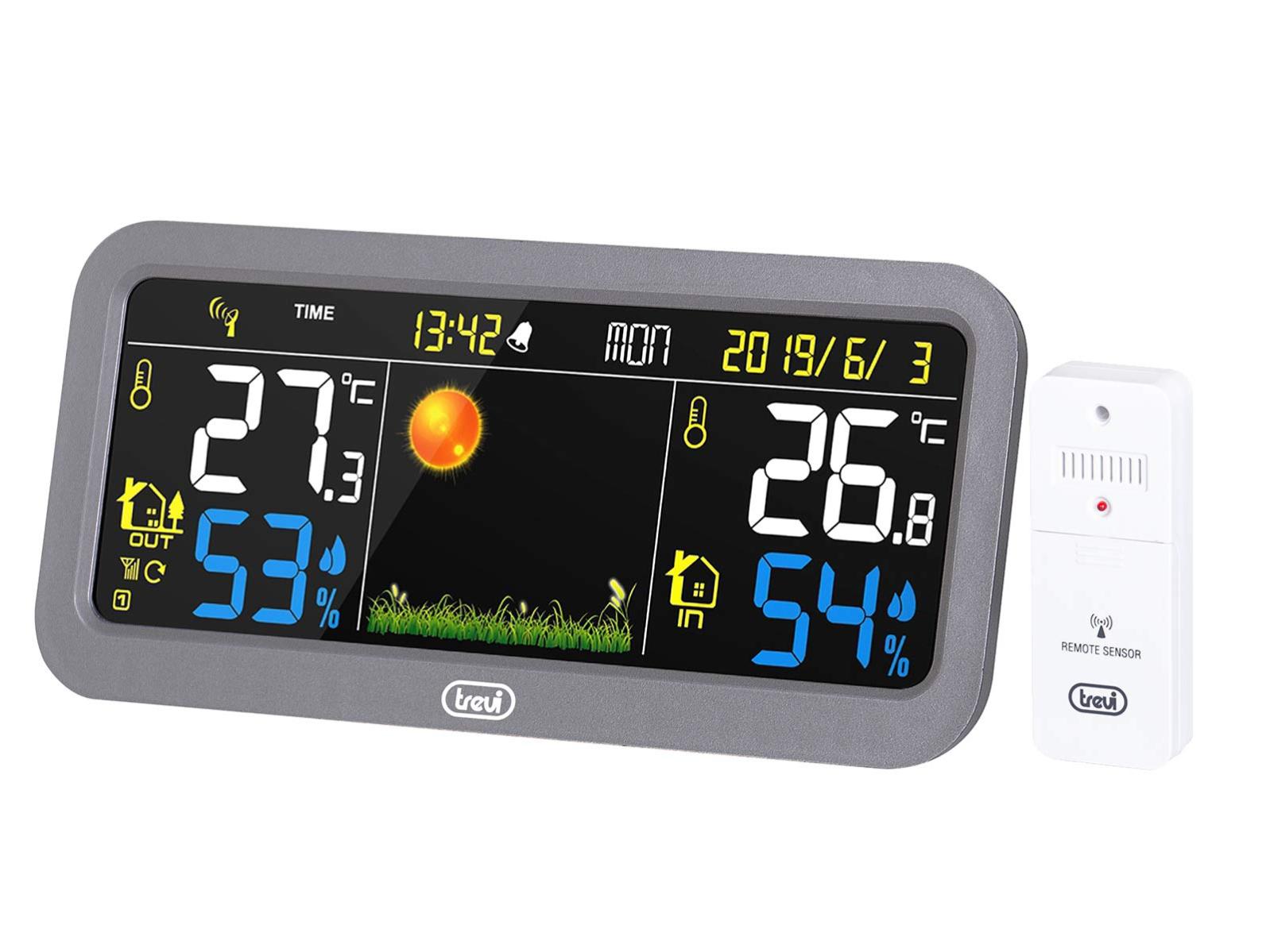 Stazione Meteo Trevi ME 3106 - Temperatura Interna, Umidità, Previsioni, Fase Lunare, Calendario E Sveglia, Display Retroilluminato, Nero
