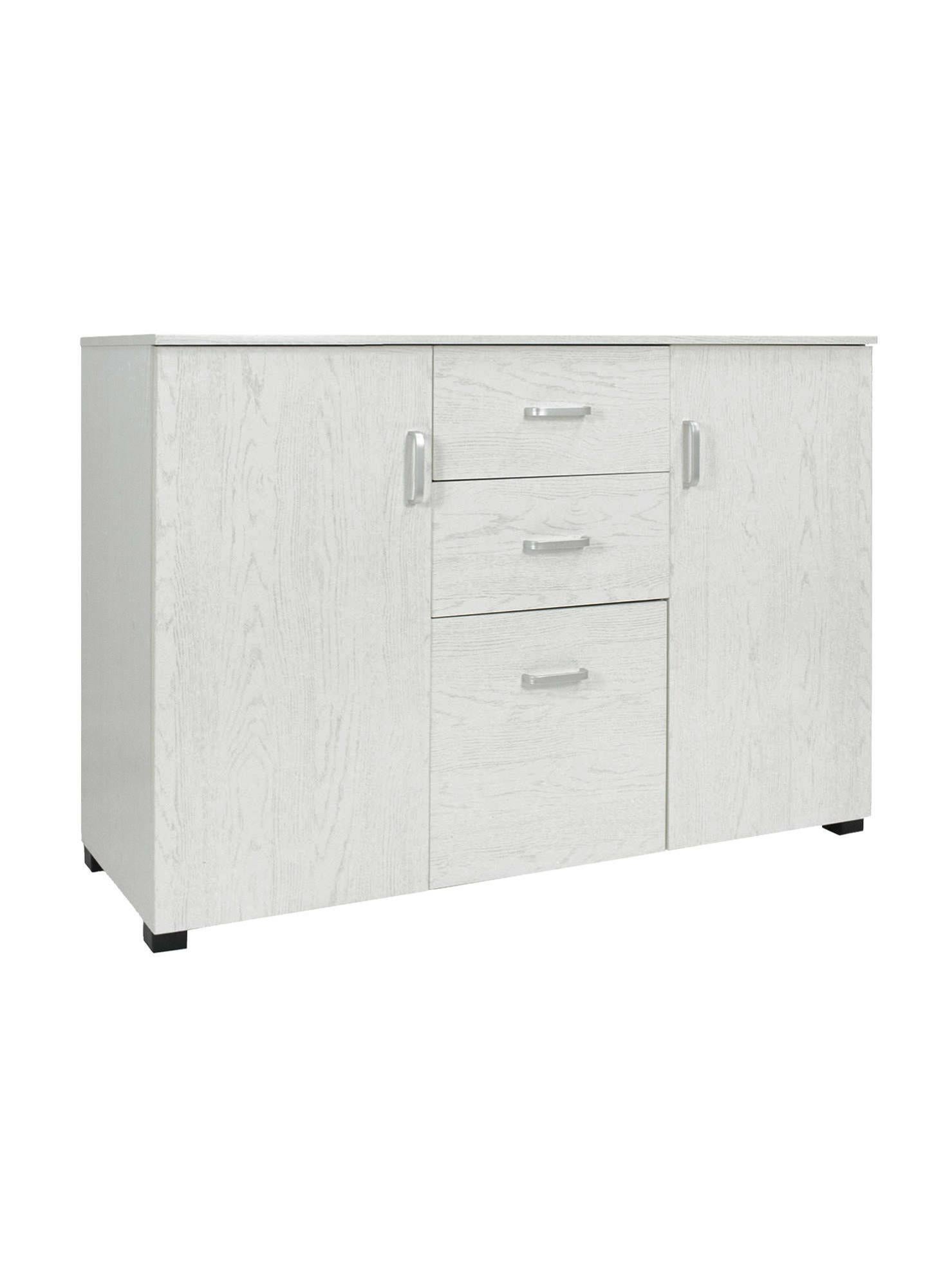 Credenza moderna - 80 x 34 x 171 cm - con 2 ante in vetro + 3 cassetti - truciolare - naturale