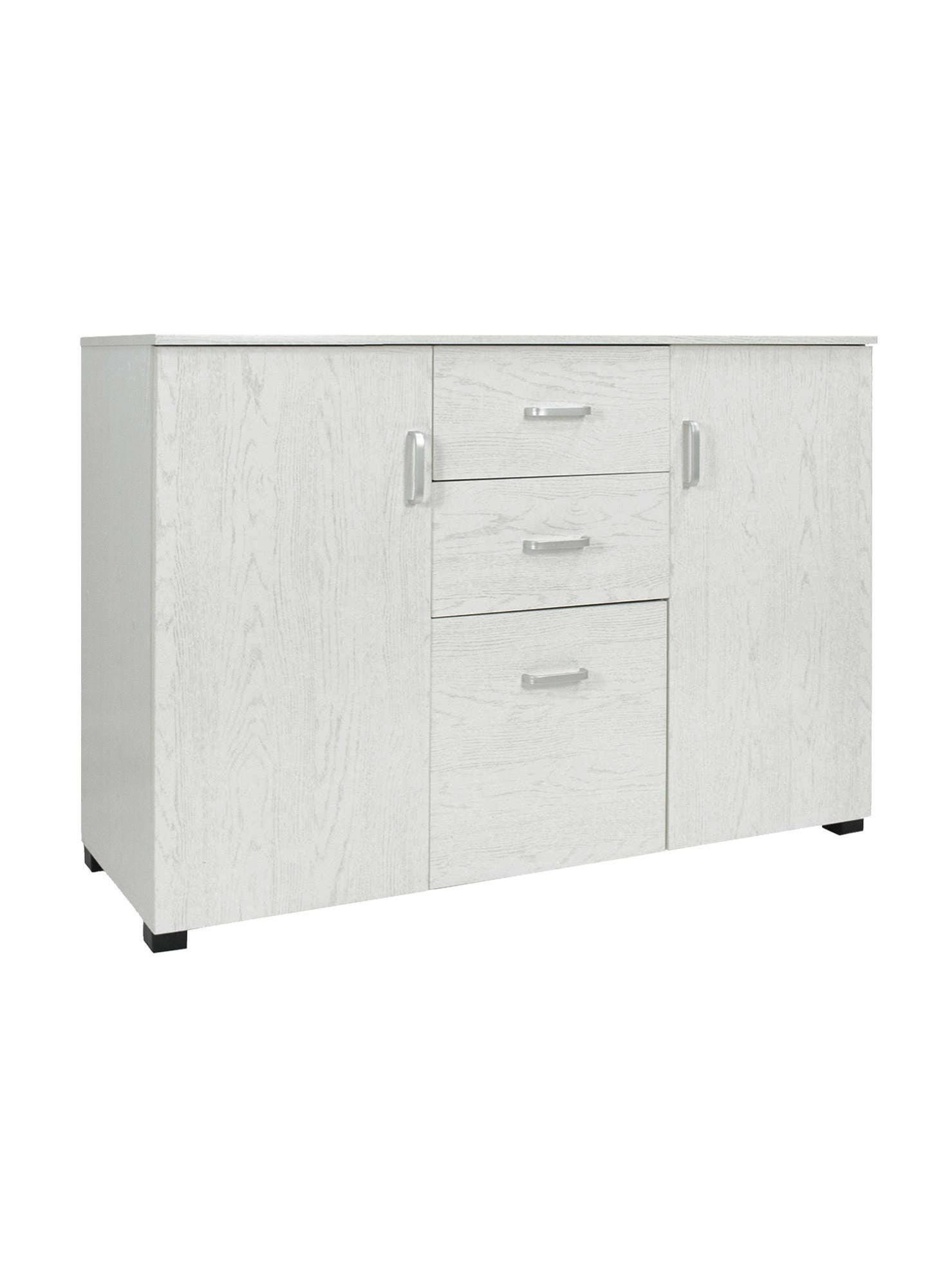 Credenza moderna - 80 x 34 x 171 cm - con 2 ante in vetro + 3 cassetti - truciolare - naturale Credenza moderna - 80 x 34 x 171 cm - con 2 ante in vetro + 3 cassetti - truciolare - naturale