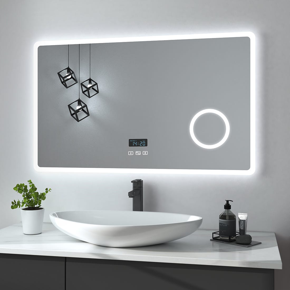 AICA Miroir de Salle de Bain LED avec Bluetooth 100 x 60cm, Miroir