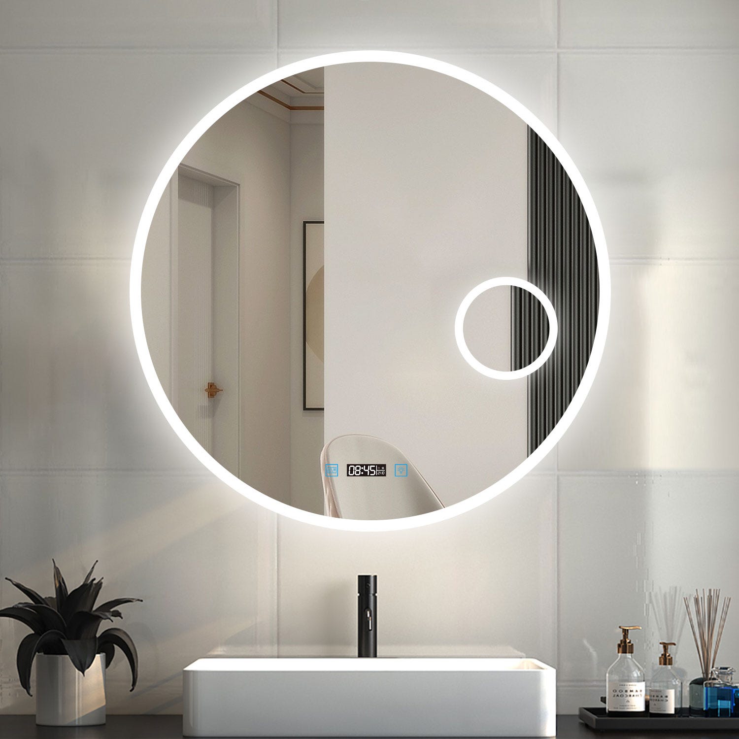 Espejo de baño NOMI 80x80 cms con de Luz neutra LED integrada en el espejo  y sistema antivaho.