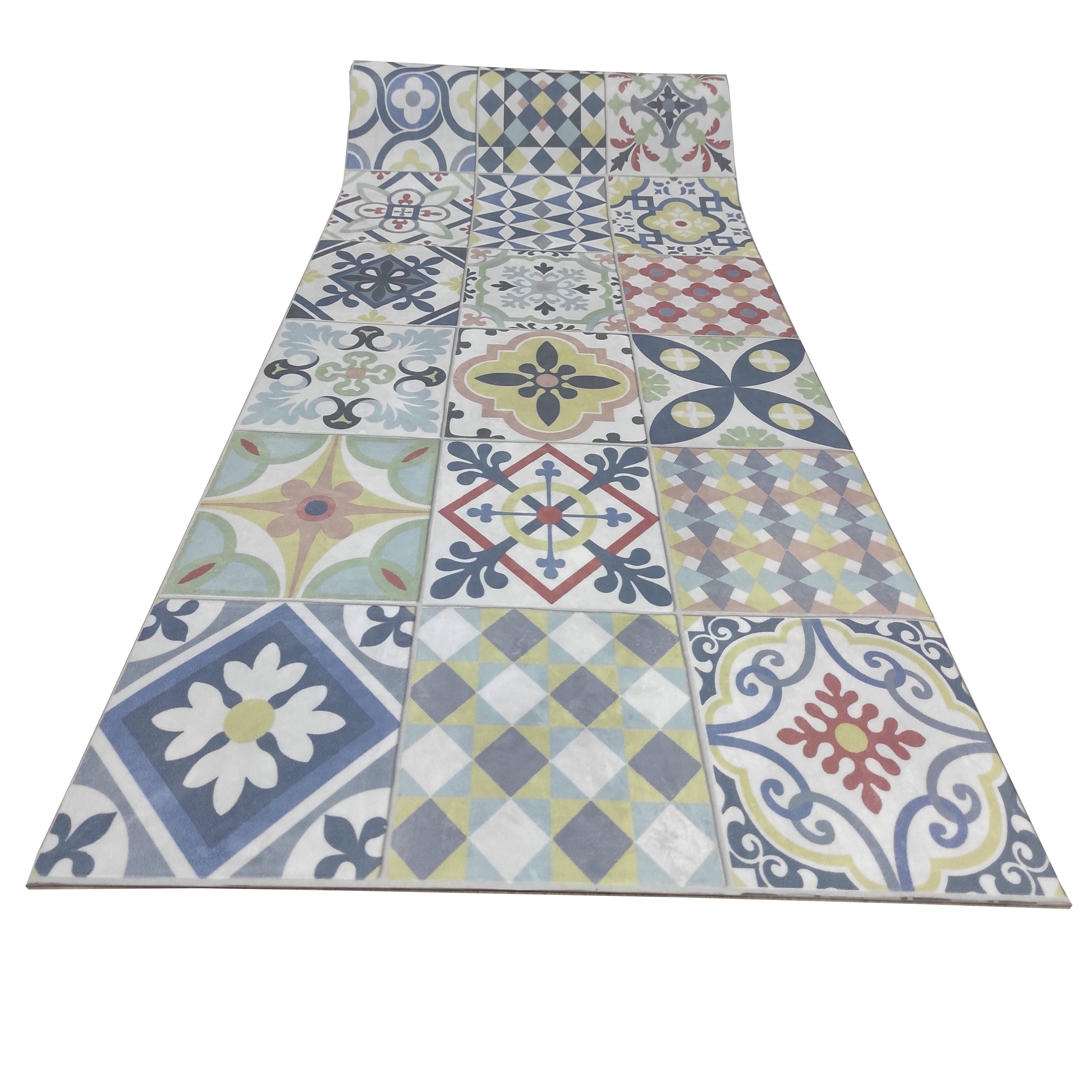 Alfombra vinilo hidramulti, alfombras tadi & imperio 1979, diseño hidráulico baldosa color, dibujo digitalizado, 60x120 cm