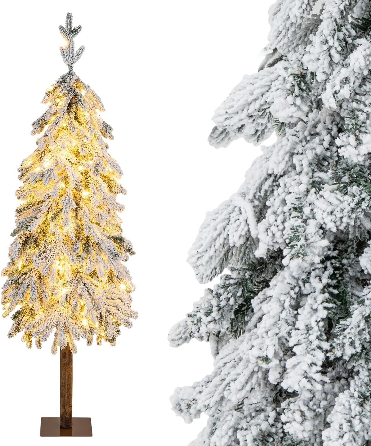 Sapin de Noël Artificiel de 150 cm, Arbre de Noël Floqué, 320 Pointes de Branches, 160 Lumières 