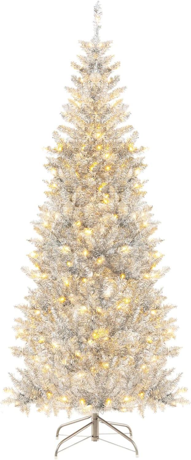 Sapin De Noël Artificiel 93 Cm Avec Lumières LED Intégrées - 96 Branches, 8 Modes éclairage - Base Métallique - Pour Maison/bureau
