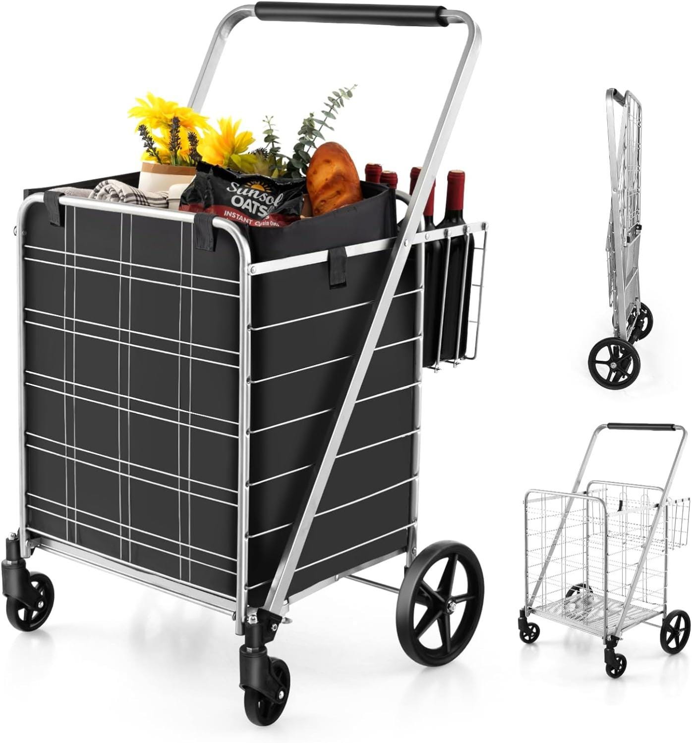 Chariot de Courses Pliable 4 Roues Caddie Capacit 126L et