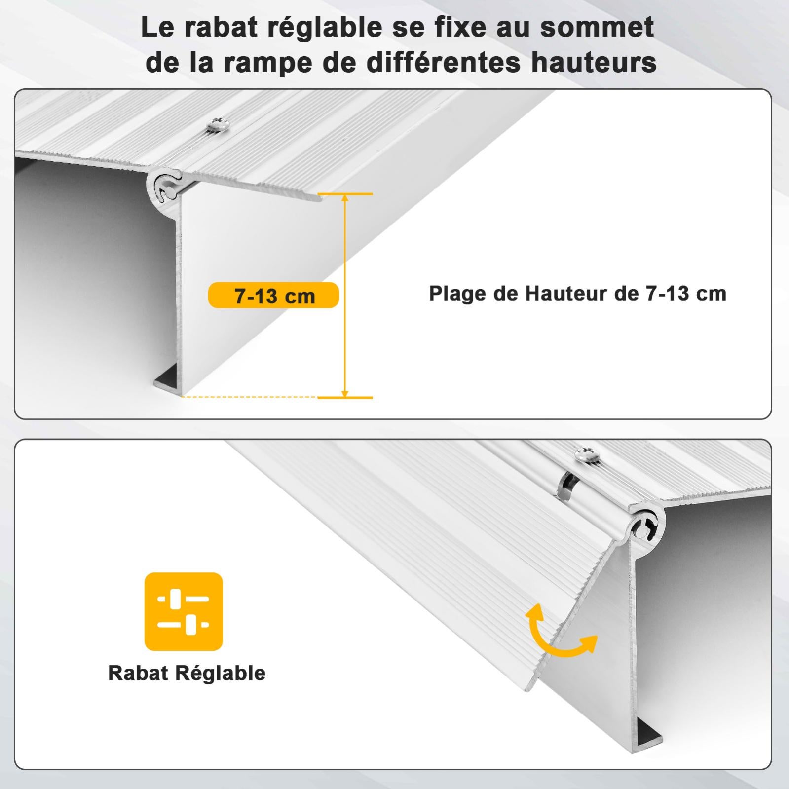COSTWAY Rampe De Seuil De Porte 10,5cm Hauteur Réglable - Aluminium Antidérapante Charge 317KG Pour Fauteuil Roulant Déambulateur