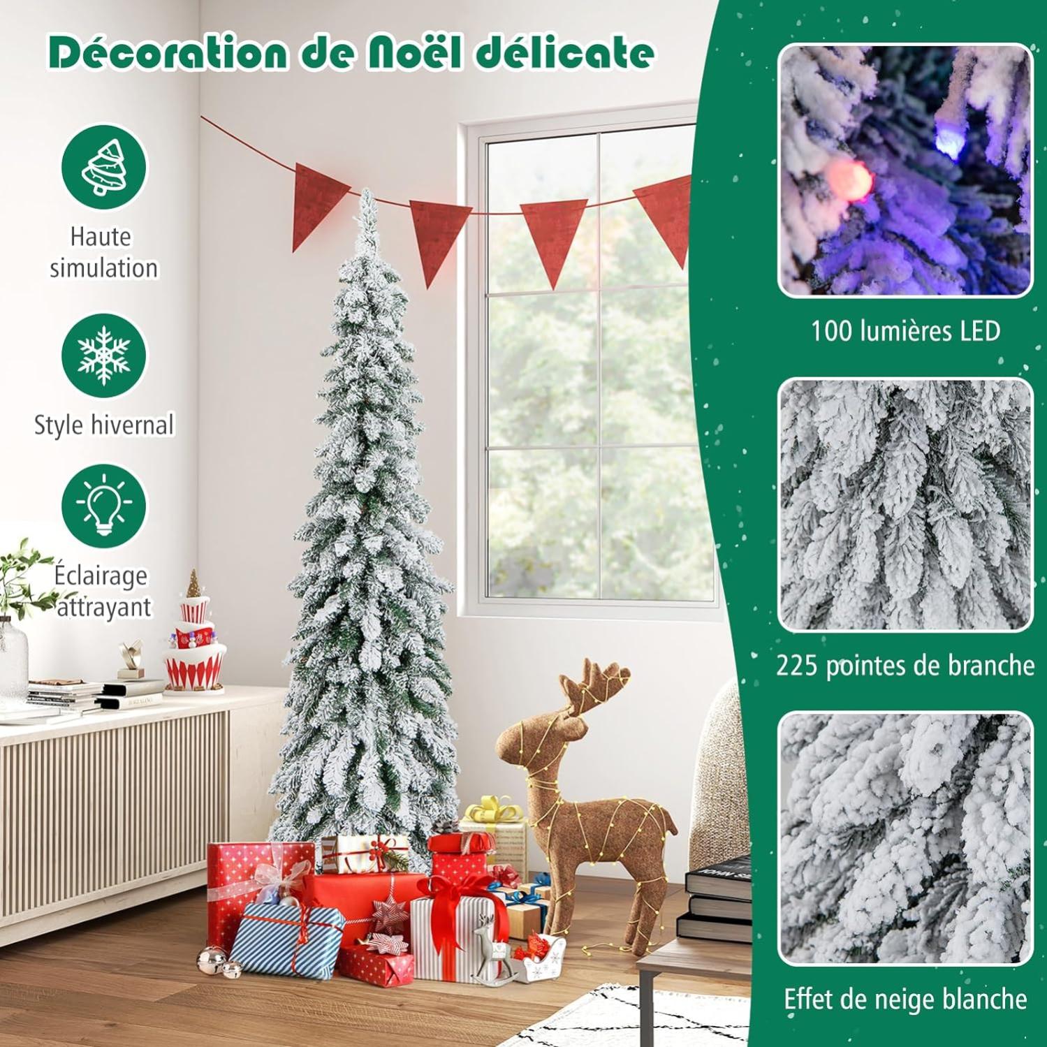 Sapin De Noël Artificiel 150cm Avec Guirlandes LED Intégrées - 11 Modes Lumineux & Changements De Couleur - PVC Réaliste