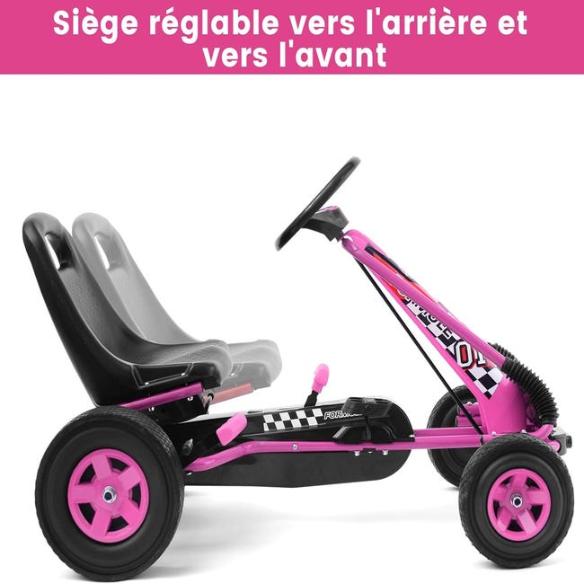 Kart à Pédale pour Enfants Go-Kart avec Siège Ajustable Frein à