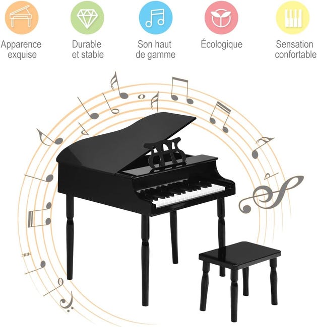 Piano Numérique 30 Touches pour Enfants avec Tabouret & Pupitre, Instrument  (Noir)