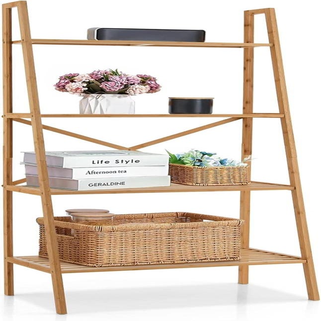 Étagère à Livres Enfant En Bambou - 6 Étages Avec Poche De Rangement, Kit Anti-Basculement