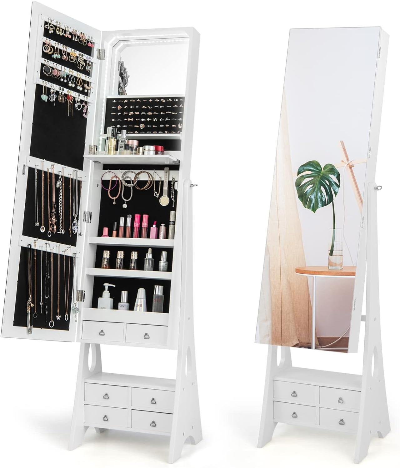 Armoire à Bijoux avec Miroir Pleine Longueur,Angles d'Inclinaison