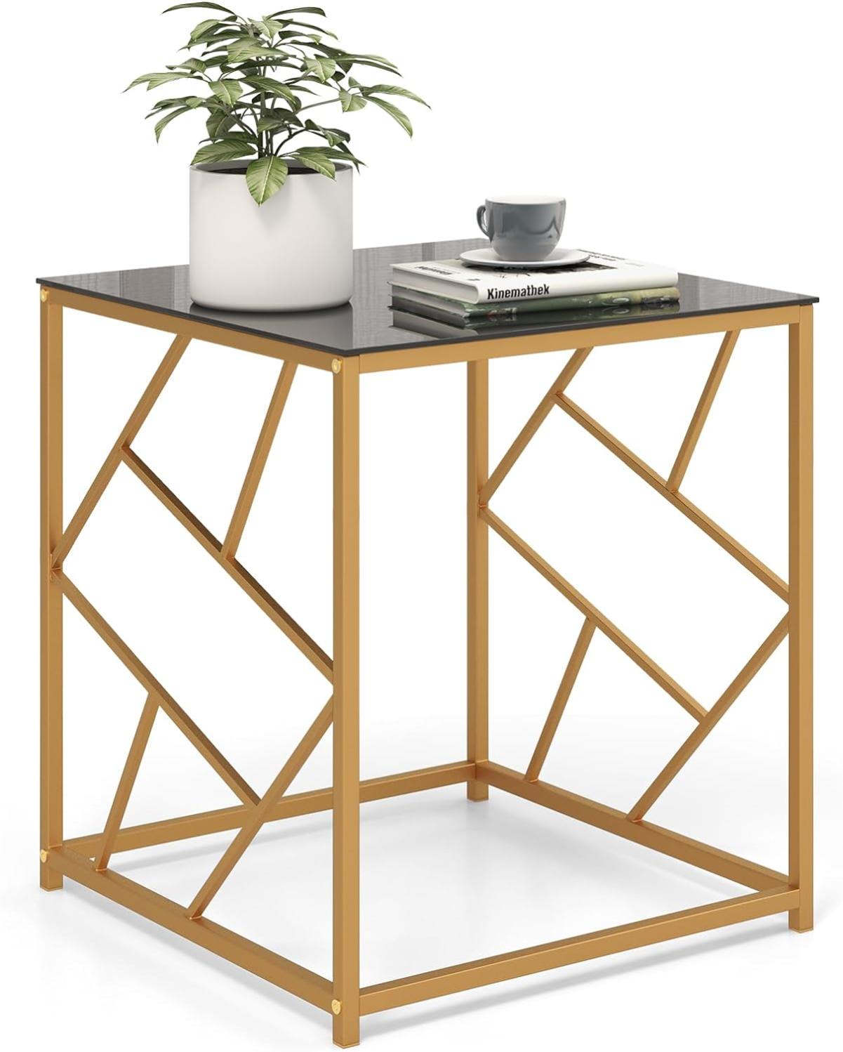 Table D’appoint Ronde Avec Plateau Verre Trempé – 45 X 42 Cm – Acier Noir – Pour Salon, Chambre, Bureau – Marque En.casa - 6