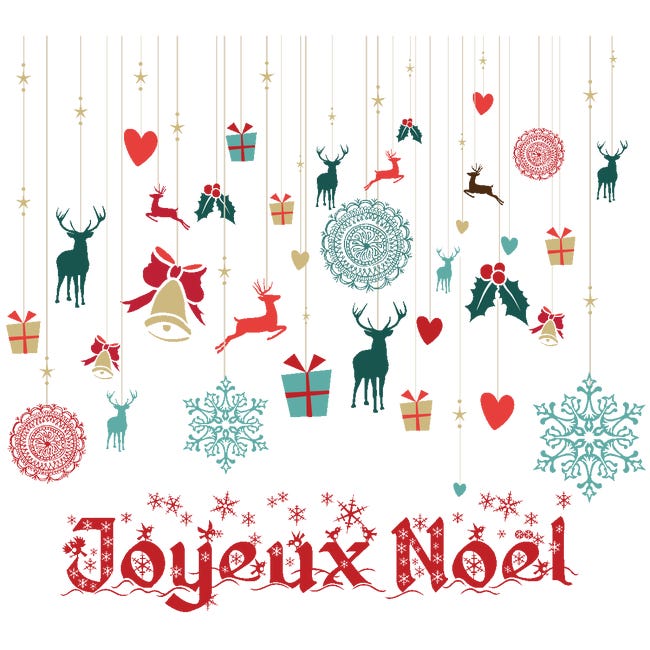 Sticker Noël Joyeux Noël branches de sapin - Autocollants stickers adhésifs  noël - décoration fêtes - 40x50cm