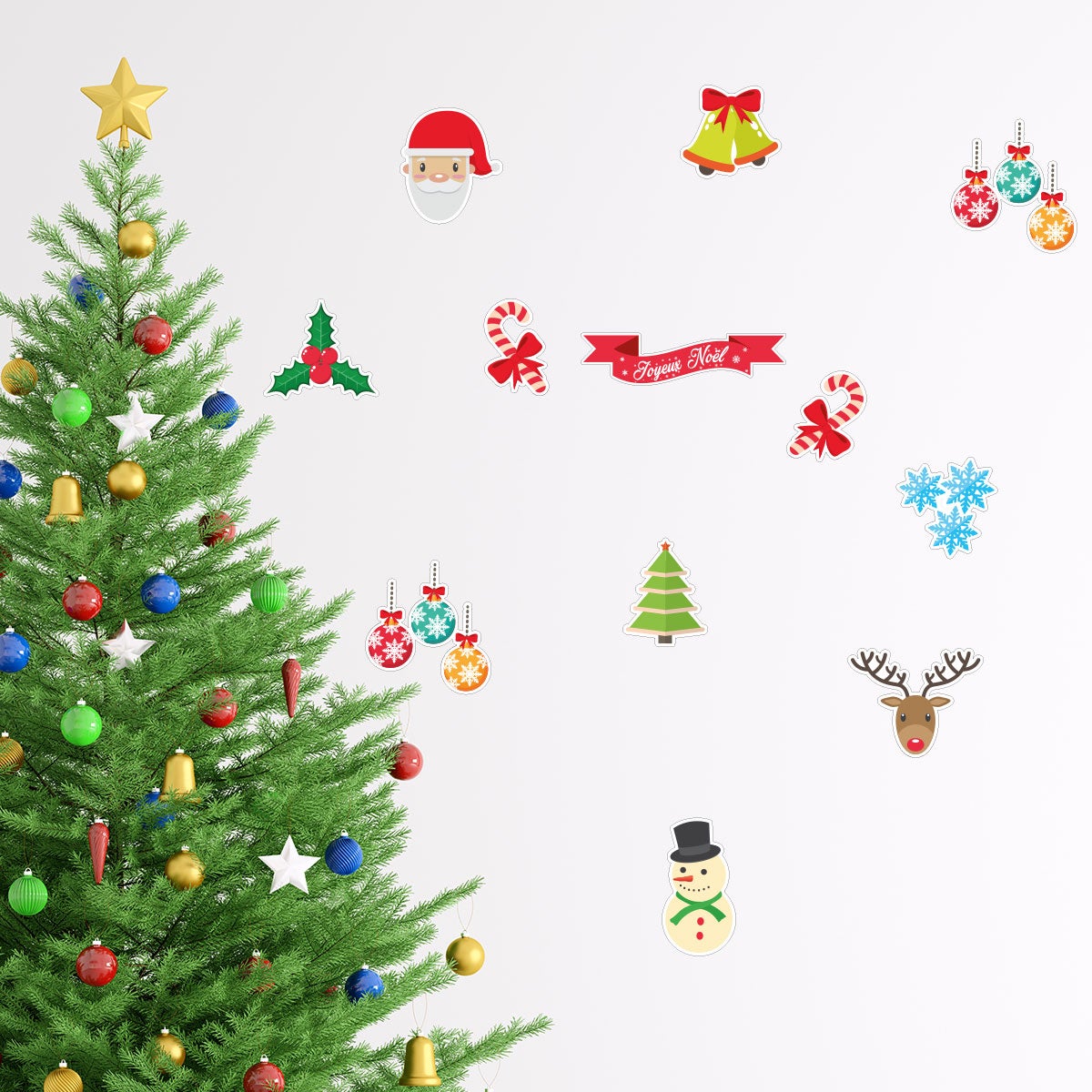 Sticker Noël décoration joyeux noël - Autocollants stickers adhésifs noël -  décoration fêtes - 120x130cm
