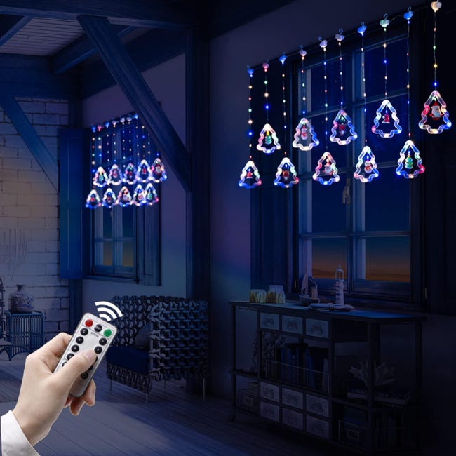 Lumières de fenêtre de noël de 3m, anneaux lumineux de décoration de noël  USB avec ornement, rideaux lumineux de noël avec télécommande